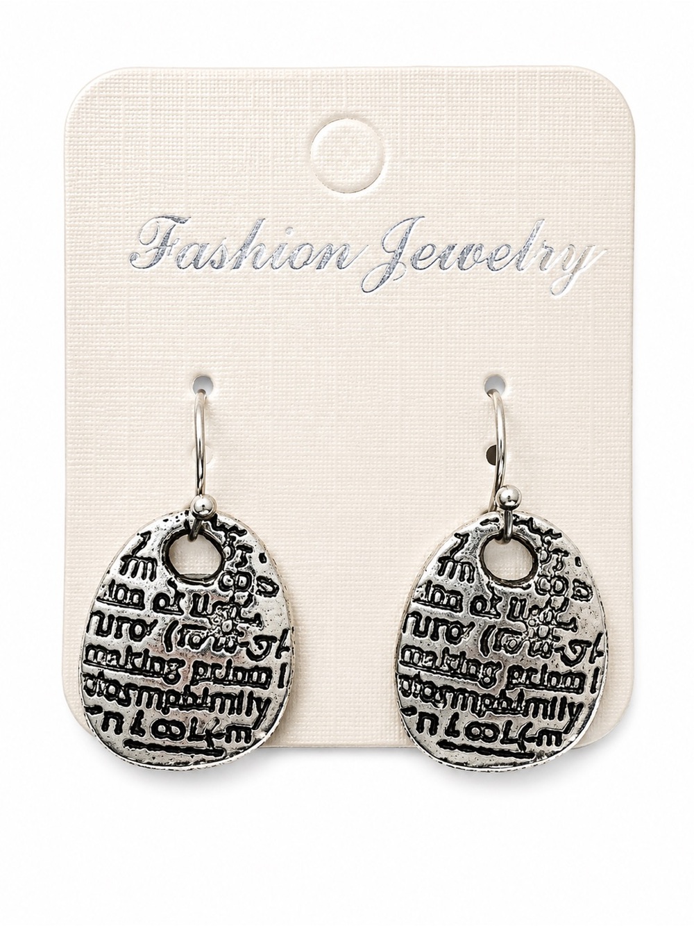 Fashion Jewelry Antique Silver-Tone Textured Teardrop Dangle Earrings
